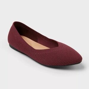 Women's Claire Knit Washable Flats A New Day Burgundy Size 7 New With Tags